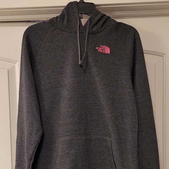 LIKE NEW WOMEN'S THE NORTH FACE HOODIE SWEATSHIRT PULLOVER LARGE GRAY PINK - Picture 1 of 3